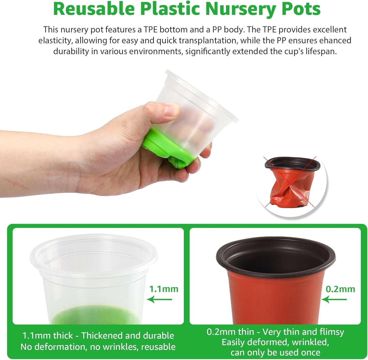 MIXC 30 Packs 3.5 Inch Reinforced Nursery Pots with Silicone Base for Easy Transplant, Variety Pack Plastic Plant Pot Seedling Planter Seed Starter Flower
