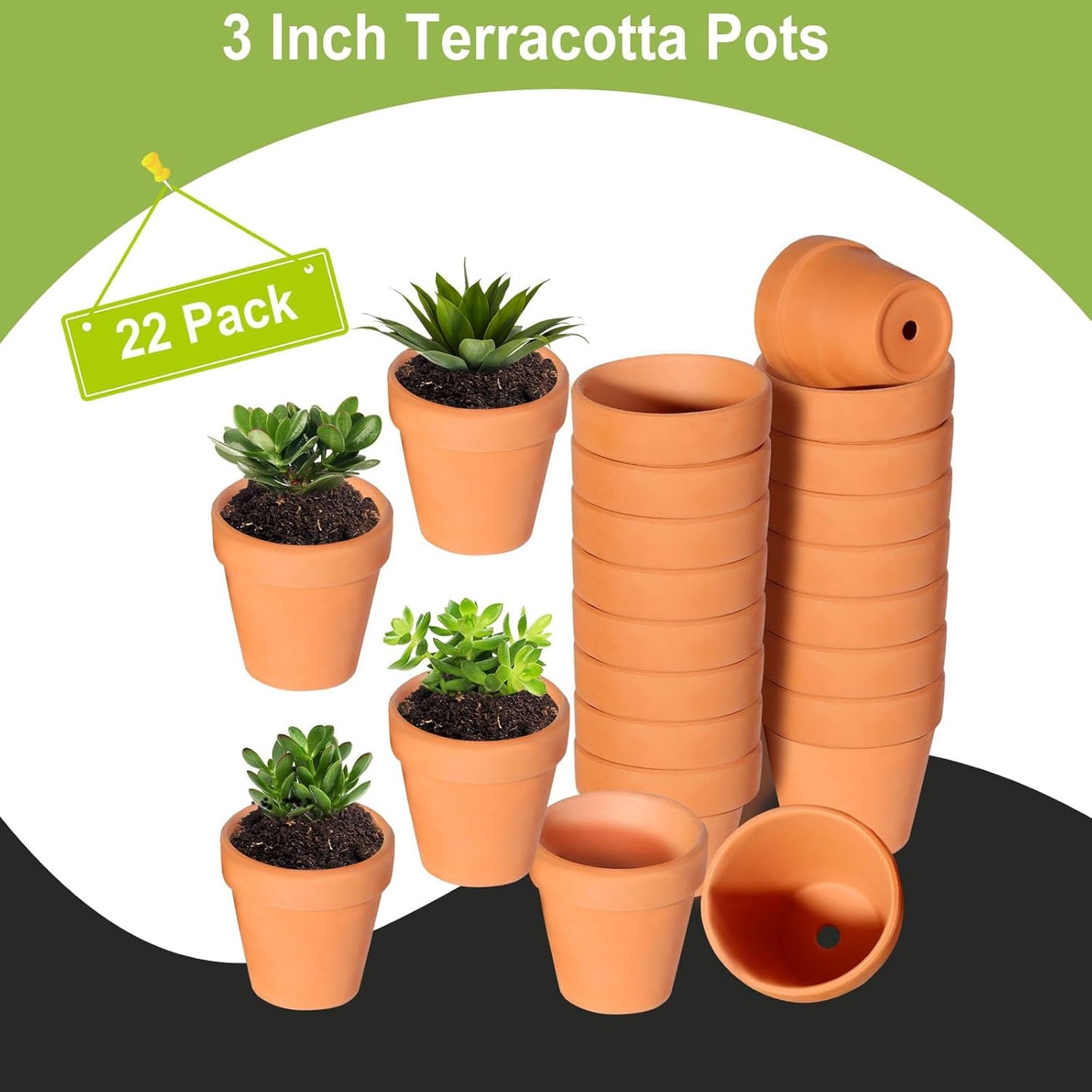 22Pcs 3 Inch Terracotta Pots, Clay Flower Pots Cactus DIY Flower Pots with Drainage Hole,Great for Plants Garden Windowsill Indoor & Outdoor Wedding Favors Gifts