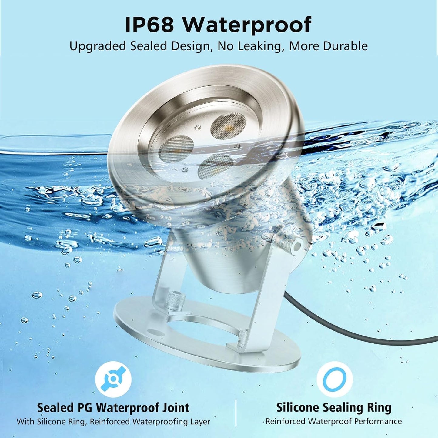 LyLmLe LED Pond Lights with APP Control, 6W SS316 Stainless Steel RGB Underwater Fountain Light with 12V Transformer, IP68 Waterproof Outdoor Underwater Lights for Pond Waterfall, Black Wire(4-Spots)