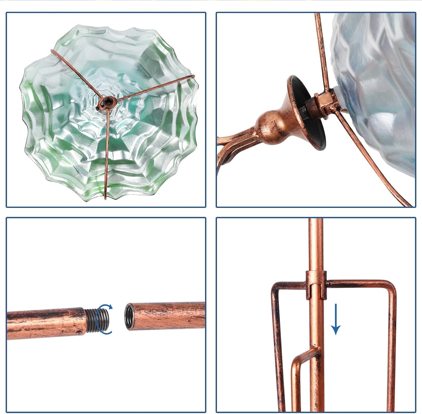 VCUTEKA Bird Bath Glass Outdoor Birdbaths Garden Yard Decor Bird Feeder with Metal Stake Green