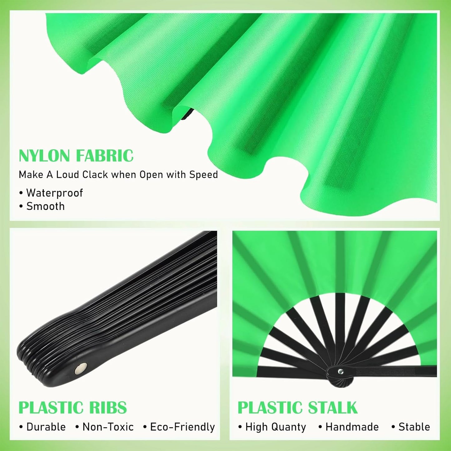 Maitys 4 Packs Large Clap Fans for Line Dancing Large Chinese Folding Hand Fans for Men and Women, Festival, Tai Ji, Kungfu, Martial Art, Gifts (Green)