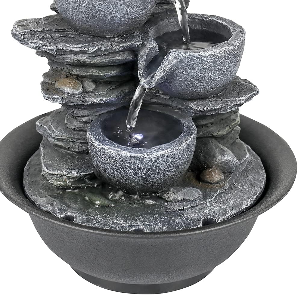 10.6inch Rock Indoor Water Fountain Zen Meditation Tabletop Fountain with LED Light for Home Office Bedroom