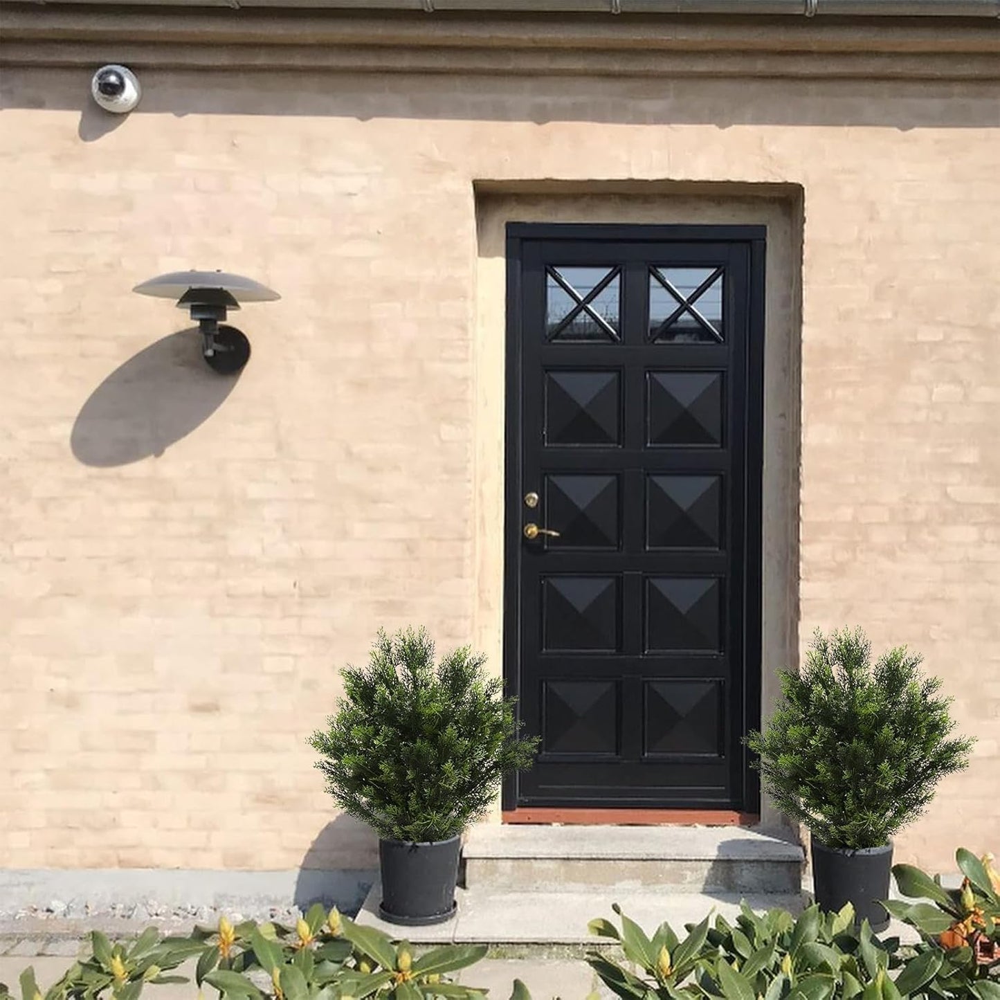 momoplant 31 Inch Tall Artificial Cedar Topiary Tree Set of 2 Faux Cypress Evergreen Potted Plants for Outdoor & Indoor Decor