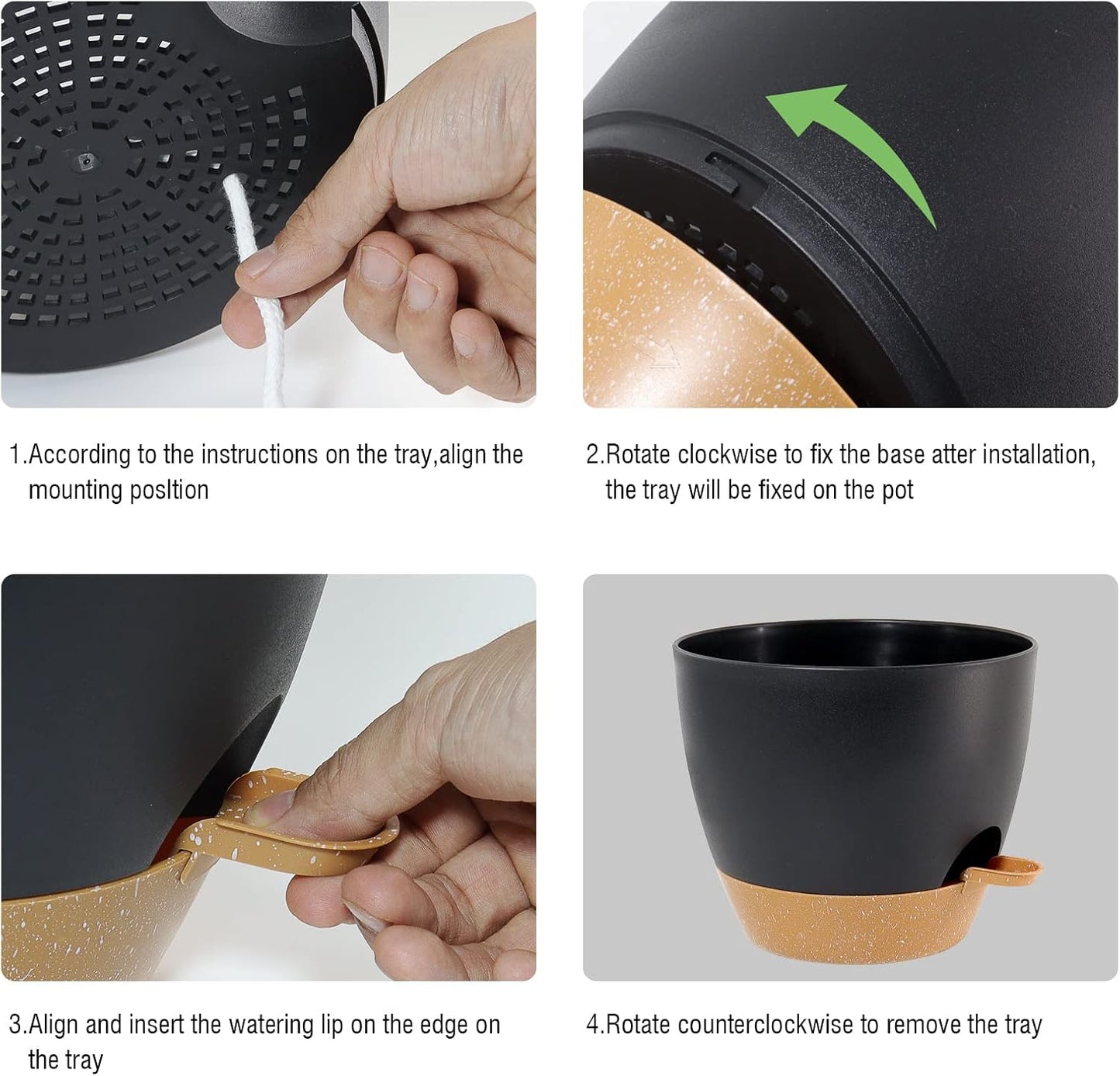 Large Self Watering Pots, 12/10/9 Plastic Planters with High Drainage Holes and Deep Reservoir for Indoor Outdoor Garden Plants and Flowers, Black with Brown