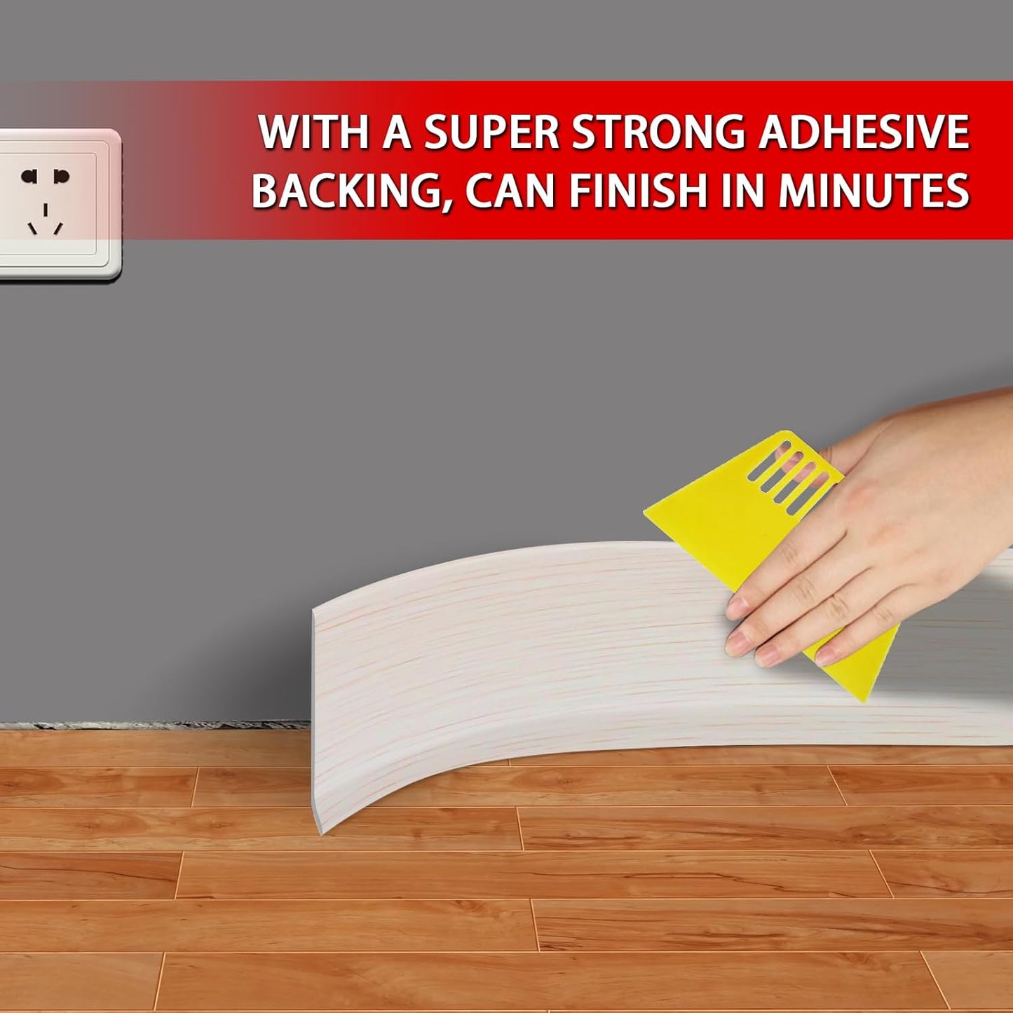 Vinyl Wall Base Baseboard Molding Trim 4" Flexible Self Adhesive Rubber Wall Base Moulding Trim Peel and Stick Design, 4 Inch x 20 Feet, Beige Wood Grain