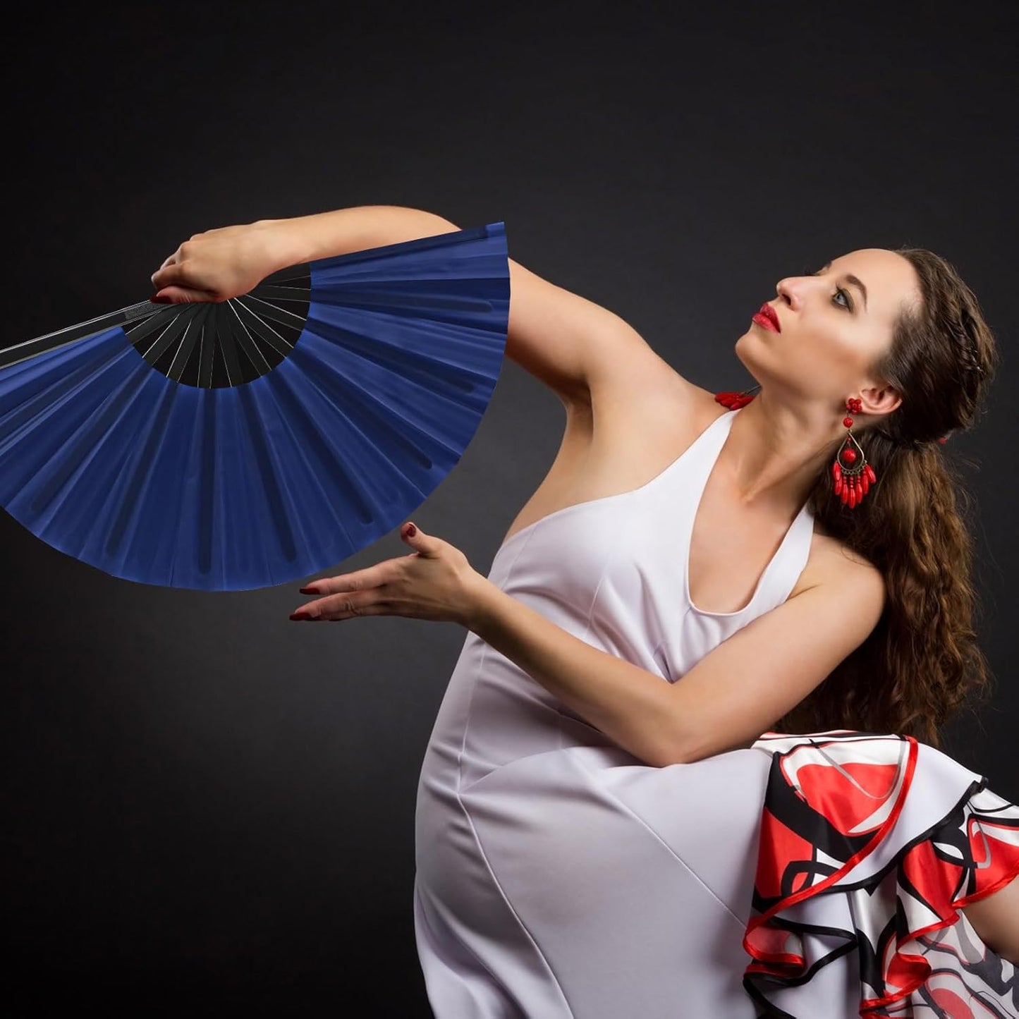 Blulu 4 Pcs 13 Inch Large Folding Hand Fans for Line Dancing Big Clapping Popping Raves Fans Bulk for Dancing Boots on the Ground Festival Party Decoration(classic Style, Navy, 13 Inch)