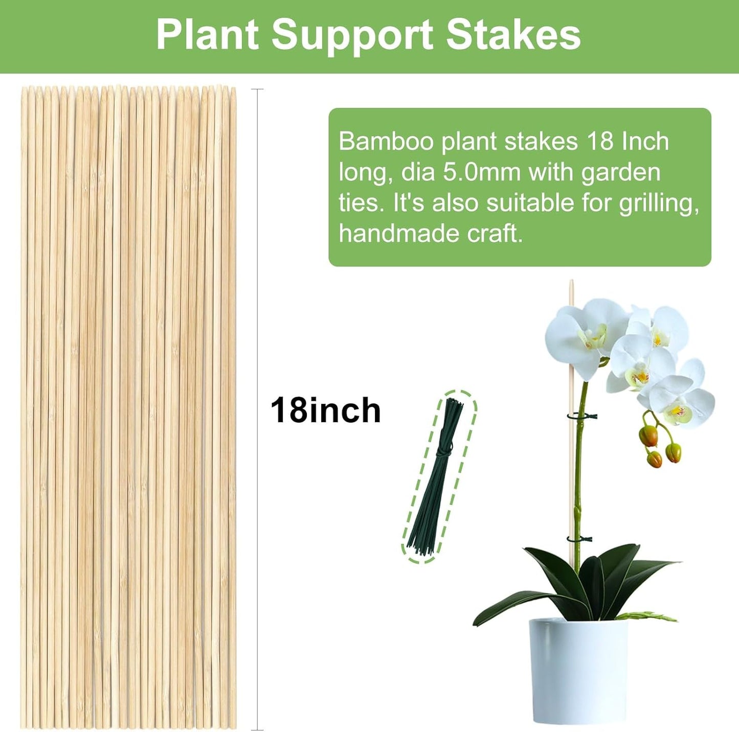 40 PCS Bamboo Plant Stakes 18 Inch, Wood Plant Support for Gardening for Potted Floral Plant, Indoor Wooden Sign Posting Garden Stick, Crafts Sticks with 40 PCS Wires(4")