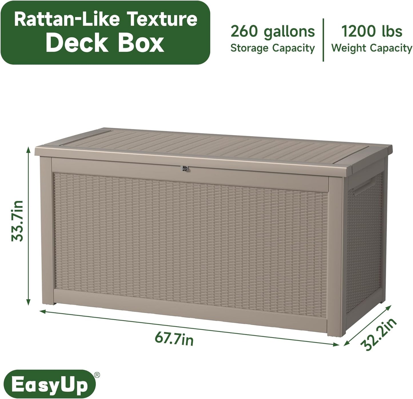 260 Gallon Outdoor Storage Box Waterproof, UV Resistant Resin Deck Box with Hydraulic Rod, Reinforced Stability for Patio, Garden, Rattan Gray