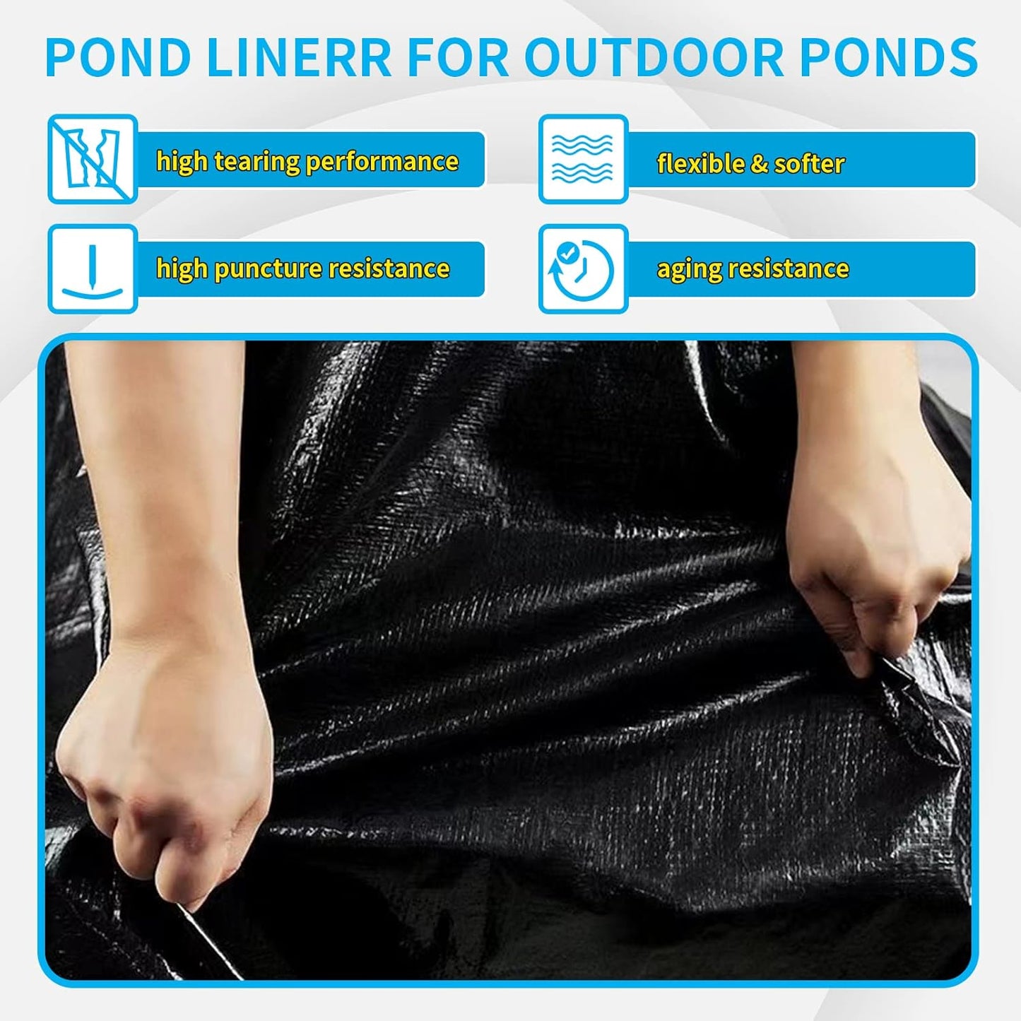 15X20FT Reinforced PE Pond Liner, 28Mil Thickness Pond Liners for Outdoor Ponds, Hemmed Edge with Buttonholes Liners for KOI/Fish, Duck Pond and Waterscape.