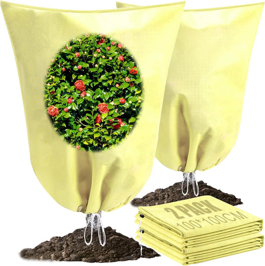 2 Pack Plant Covers for Winter Trees Covers Freeze Protection, 39.3" x 39.3" Frost Covers for Outdoor Plants with Drawstring, Shrub Covers for Winter, Rose Bush Covers for Winter