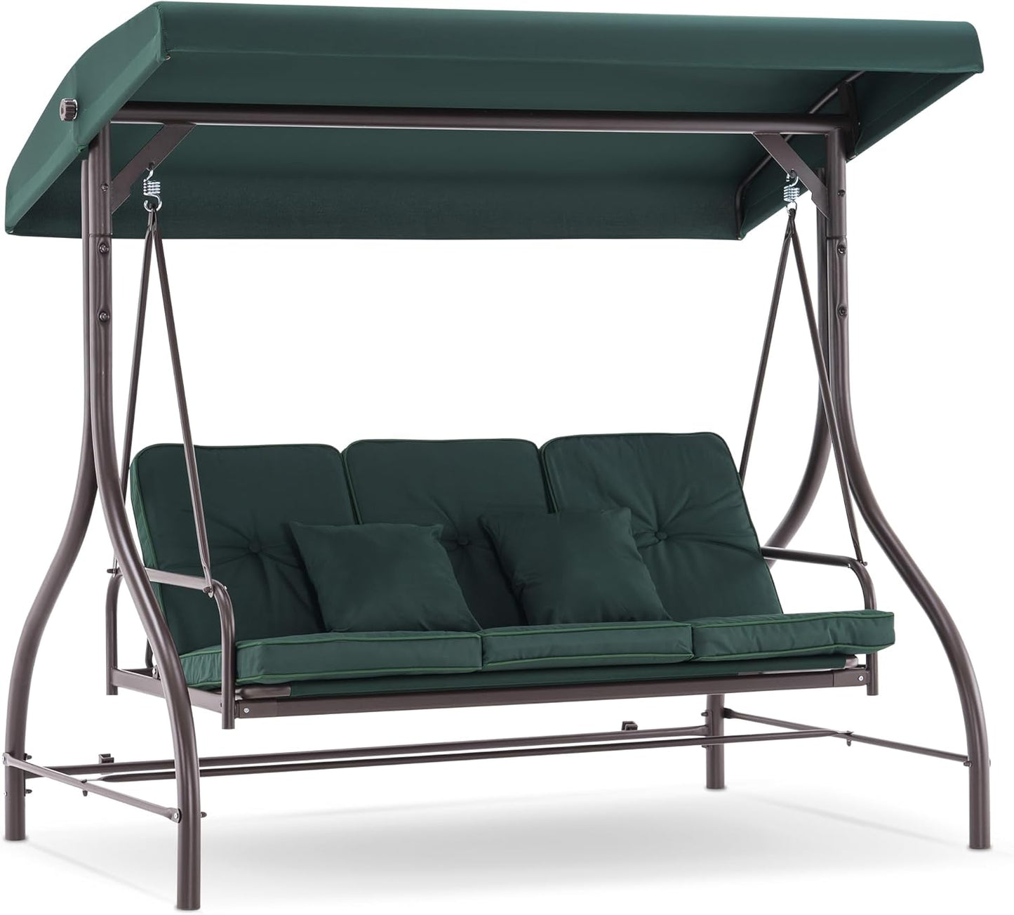 MCombo 3-Seat Outdoor Patio Swing Chair, 2-in-1 Convertible Porch Swing Glider Chair with Removable Cushions, Adjustable Canopy & Pillows for Backyard, Deck, Garden, 4068 (Green)