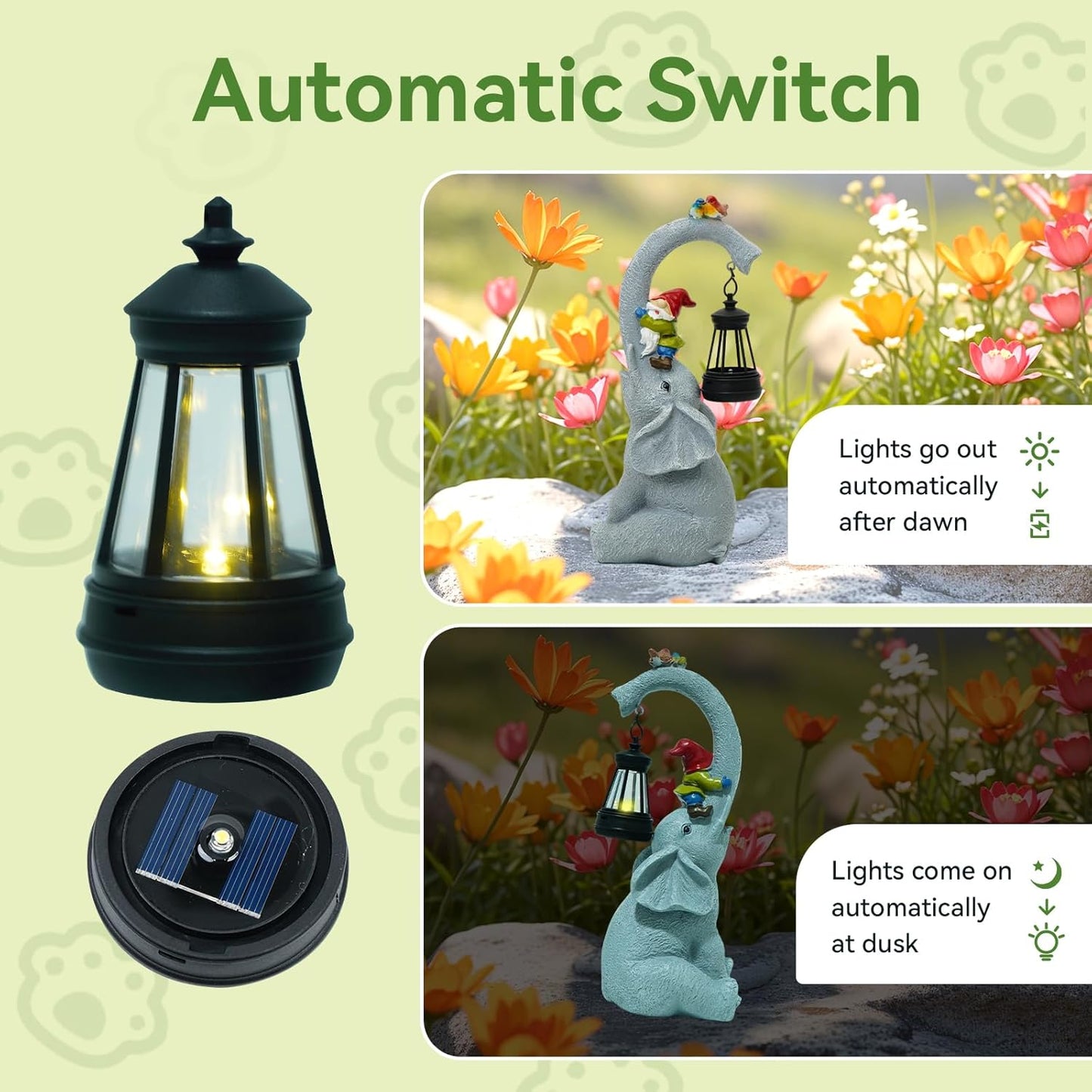 Solar Elephant Garden Statues with LED Lights, Outdoor Decor for Patio Yard Balcony - Unique Housewarming Birthday Gifts for Women Mom Grandma