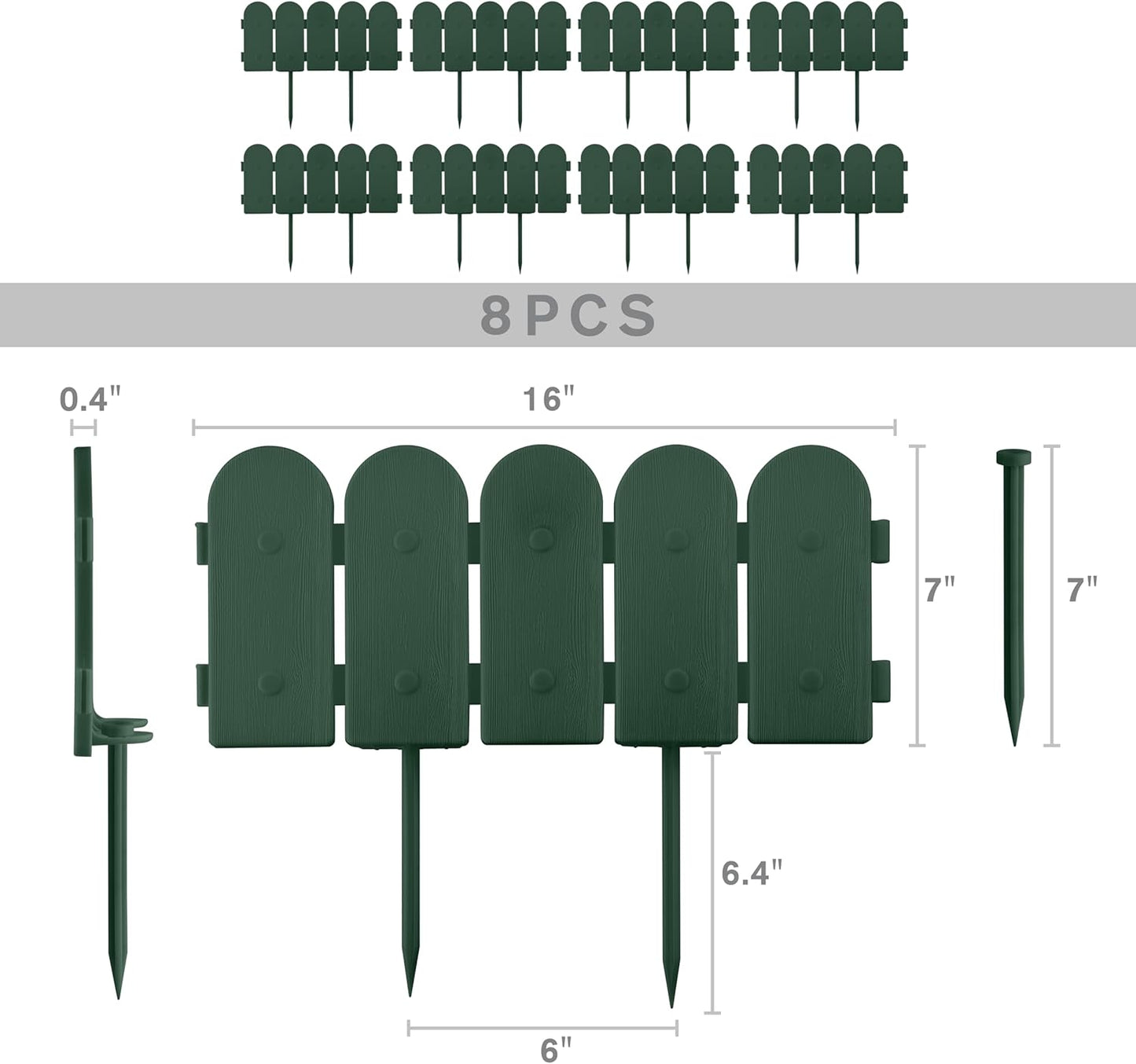Evelyne Garden Border Edging: Wooden Fence Design - 16pcs Green Yard Landscaping Fence Liner Lawn Edge Barrier - 20ft Kit of Decorative Lawn Landscape Panels Elements -Landscaping Edging-GMT-10374-B16