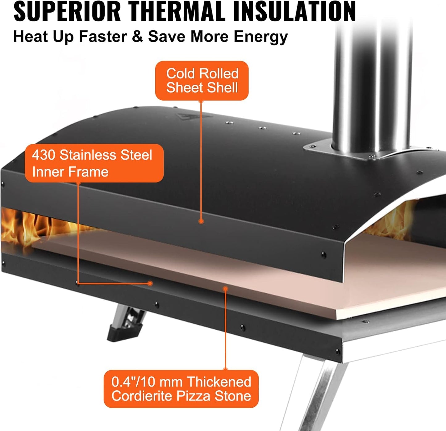 VEVOR Outdoor Pizza Oven, 12-inch Wood Fire Pizza Ovens, Pellet and Charcoal Pizza Maker Outside with Cordierite Stone, Portable Pizza Oven for Backyard Camping, Waterproof Carry Bag, Shovel, Black