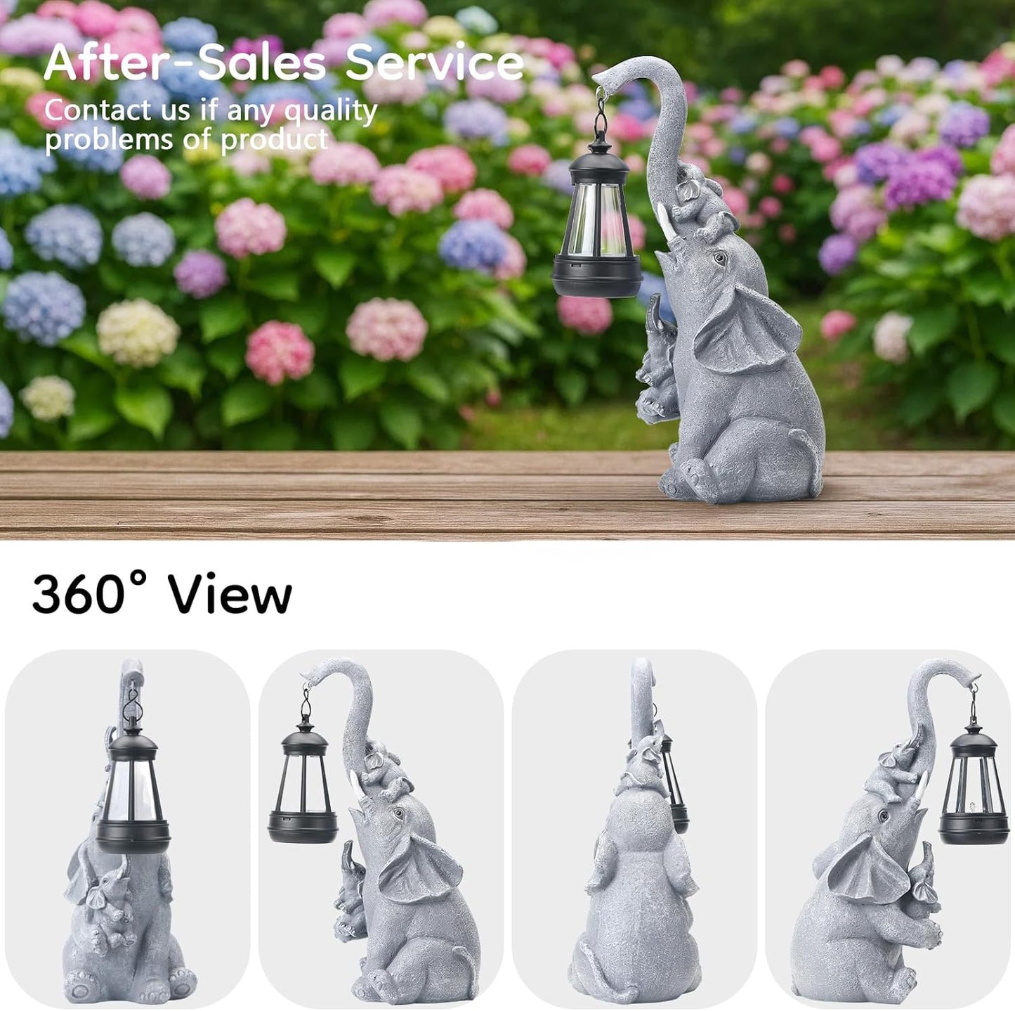 Solar Elephant Garden Lantern Statue Decor - Blessing Guardian, Auto On/Off Weatherproof Resin for Patio, Safari Theme & Good Luck Gift