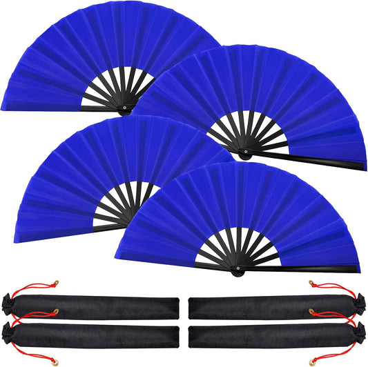 Blulu 4 Pcs 13 Inch Large Folding Hand Fans for Line Dancing Big Clapping Popping Raves Fans Bulk for Dancing Boots on The Ground Festival Party Decoration(Classic Style, Royal Blue)