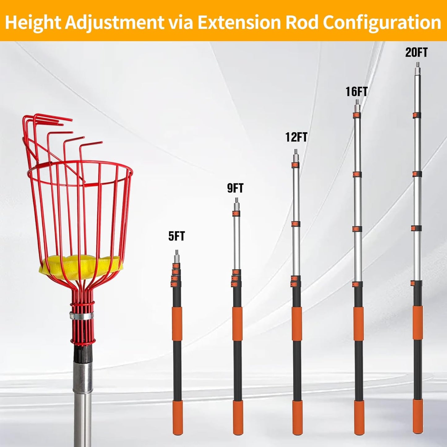 26FT Reach Fruit Picker Pole, Telescopic Picking Pole with Gentle Grip Claw & Collapsible Basket, Adjustable Apple Picker Pole Tool for Avocado Orange Lemon Pear Mango