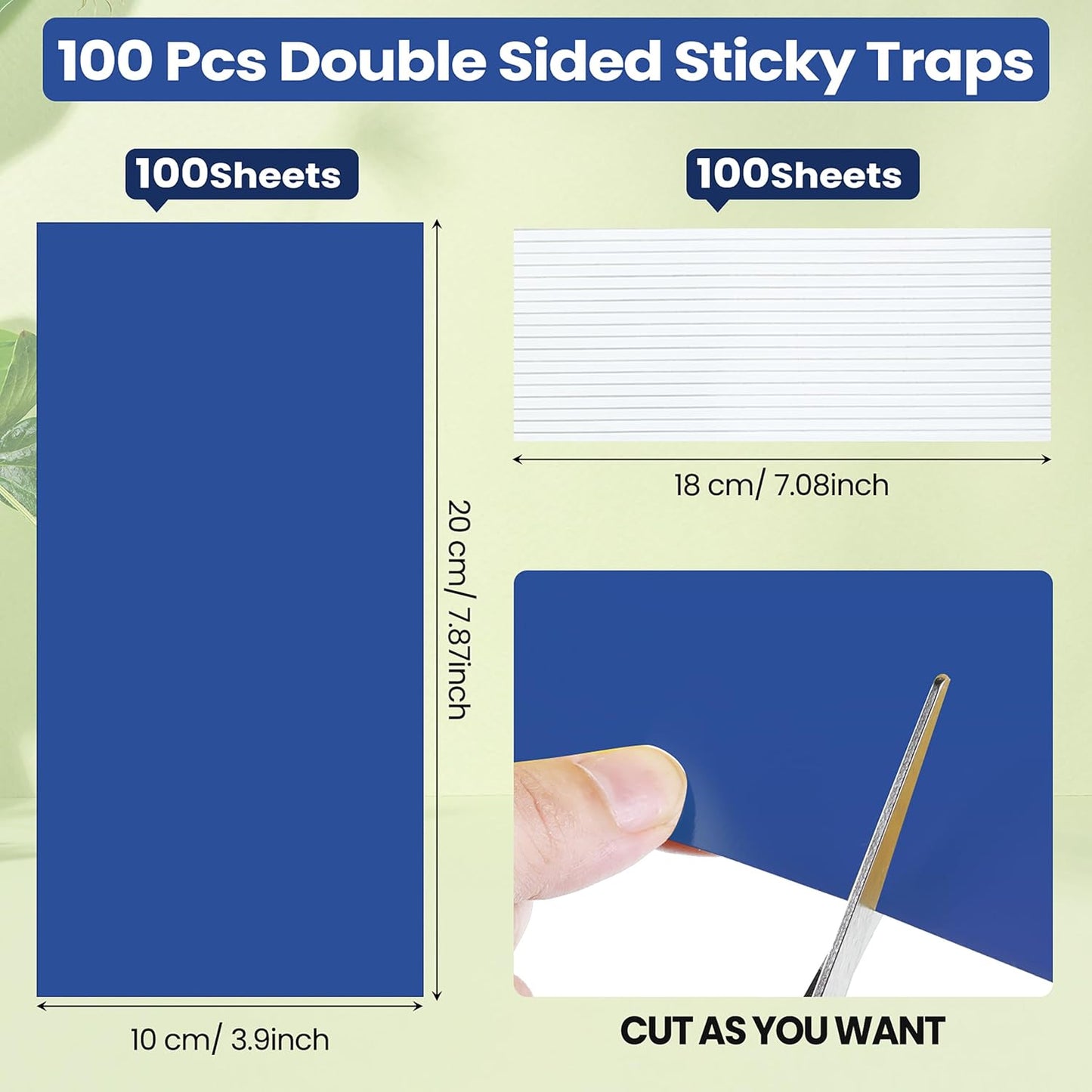 Qualirey 100 Pcs 7.87 x 3.9 Inch Sticky Traps for Plant Double Sided Sticky Trap for Gnats with Twist Ties Fly Traps for Fruit Insect Fungus Bugs Indoor Outdoor(Blue)
