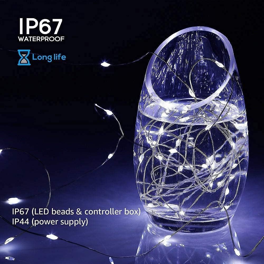 2 Pack Solar Powered Fairy String Lights Outdoor Waterproof 8 Modes Twinkle Christmas Decorations Lights, Each 33ft-100LED, 40ft-120LED, 66ft-200LED, 80ft-240LED, (White, 66)