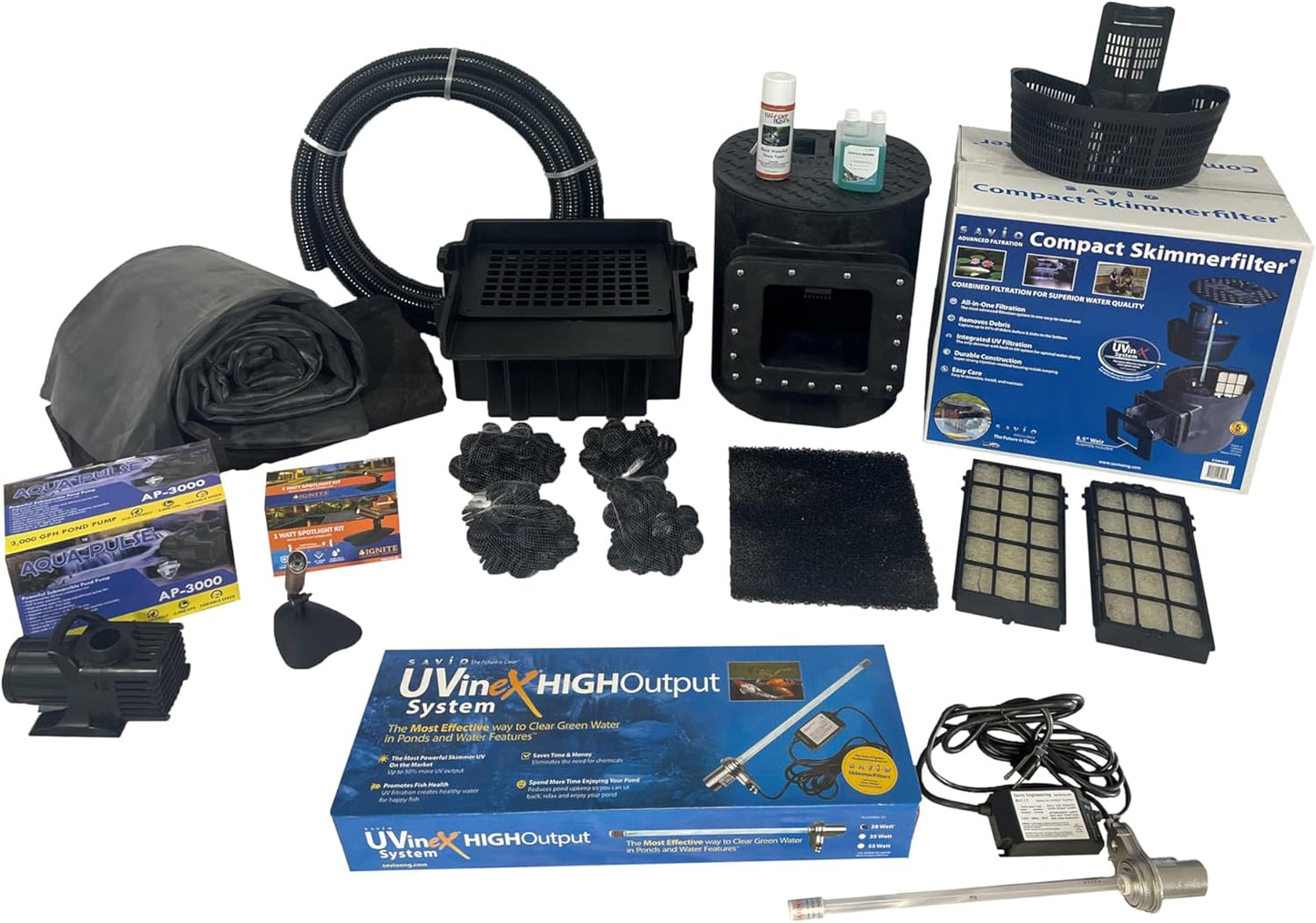 HALF OFF PONDS Savio Select 3,000 GPH Submersible Pump Pond Kit with 20' x 20' EPDM Rubber Pond Liner, UV Clarifier for Water Garden & Koi Pond