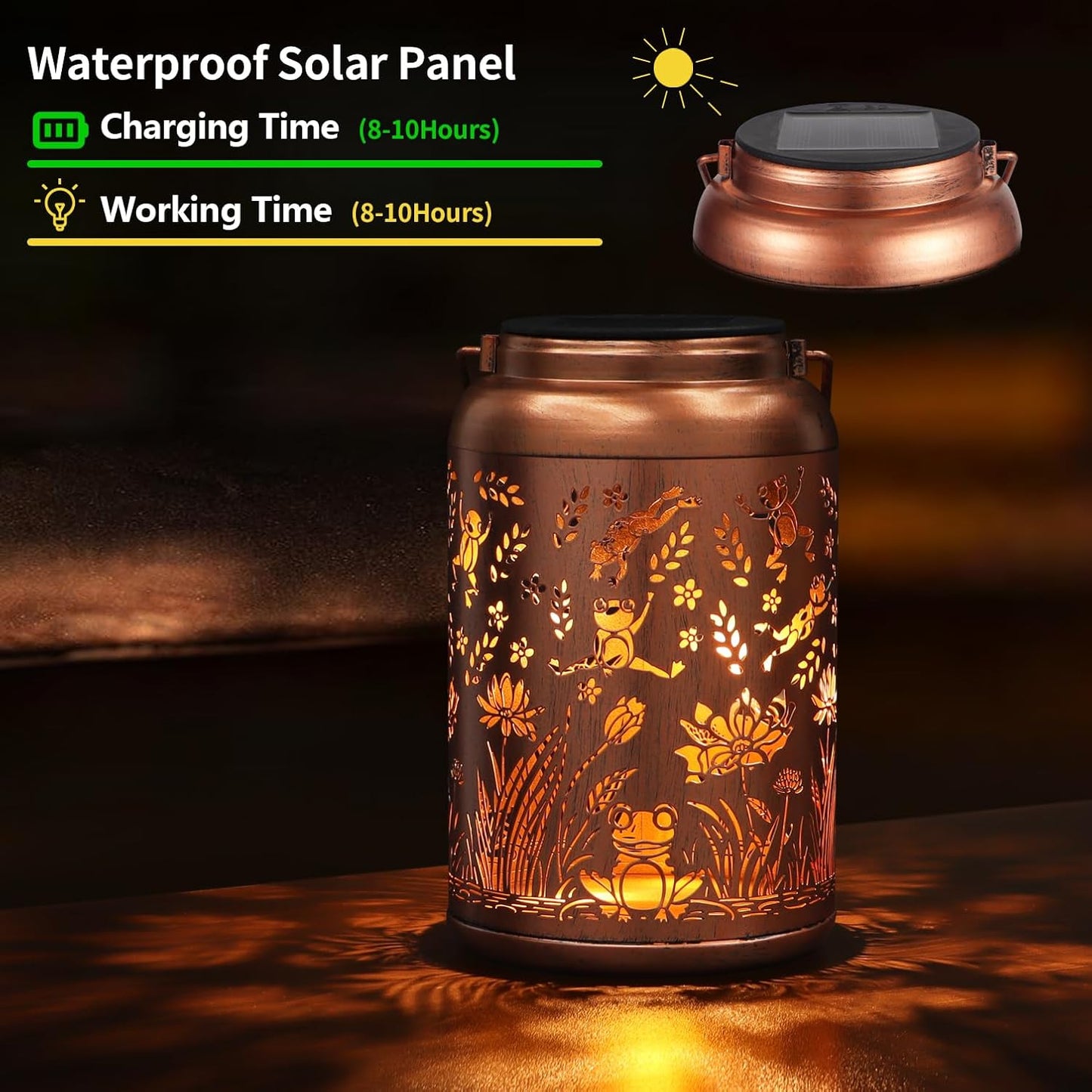 Frog Decoration Solar Lanterns Outdoor Waterproof Garden Decor Gifts for Women Mon Grandma Metal Hanging Solar Lights for Outside LED Lanterns for Yard, Patio, Lawn, Tabletop, Pathway