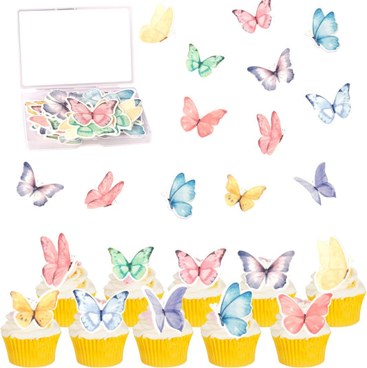 60 PCS Edible Butterfly Cupcake Toppers Edible Fondant for Cake Wafer Paper Butterflies Cupcake Picks Butterfly Cake Decorations Butterflies Theme Birthday Anniversary Wedding Party Supplies Colorful