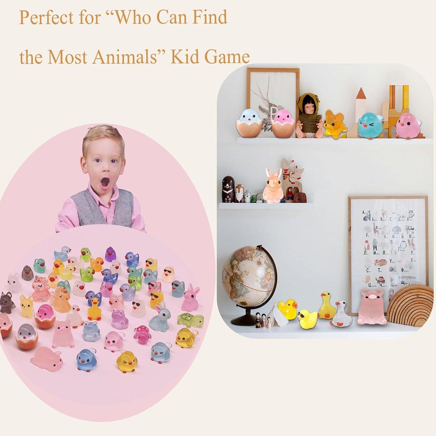 50 Pcs Luminous Mini Resin Animals, Glow in The Dark Tiny Ducks, Frogs, Birds, Cute Dollhouse Miniatures for Crafts, Fairy Garden and Home Décor