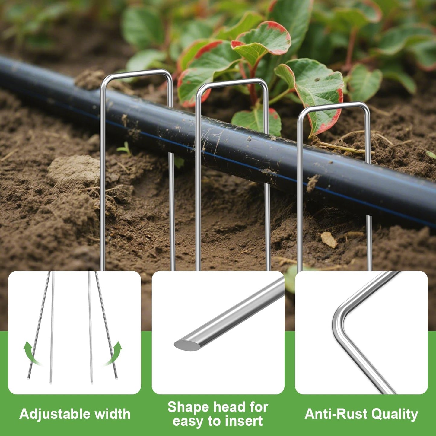 FOTMISHU Landscape Staples 6 Inch 20Pcs Garden Stakes, Galvanized Lawn Pins Spray Coating Yard Ground Spikes, U-Type Staples for Weed Barrier Anchoring Outdoor Tents Hoses