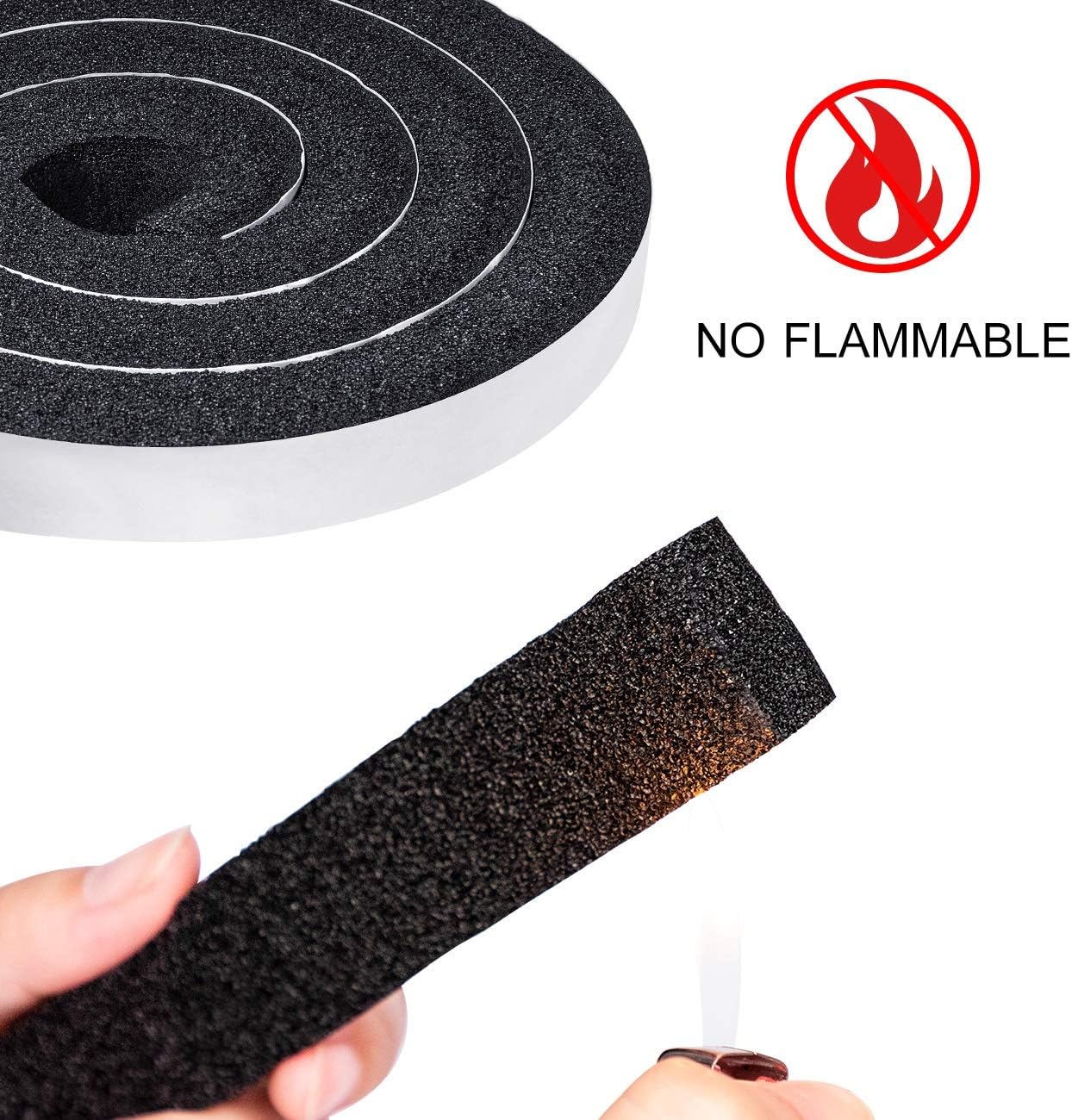 TORRAMI Window Air Conditioning Foam Strips 1 inch W X 1 inch T, Open Cell Foam Weather Stripping Seal InsulatingTape Self Adhesive Total 13 Feet Length (2 Rolls of 6.5 Ft Each)