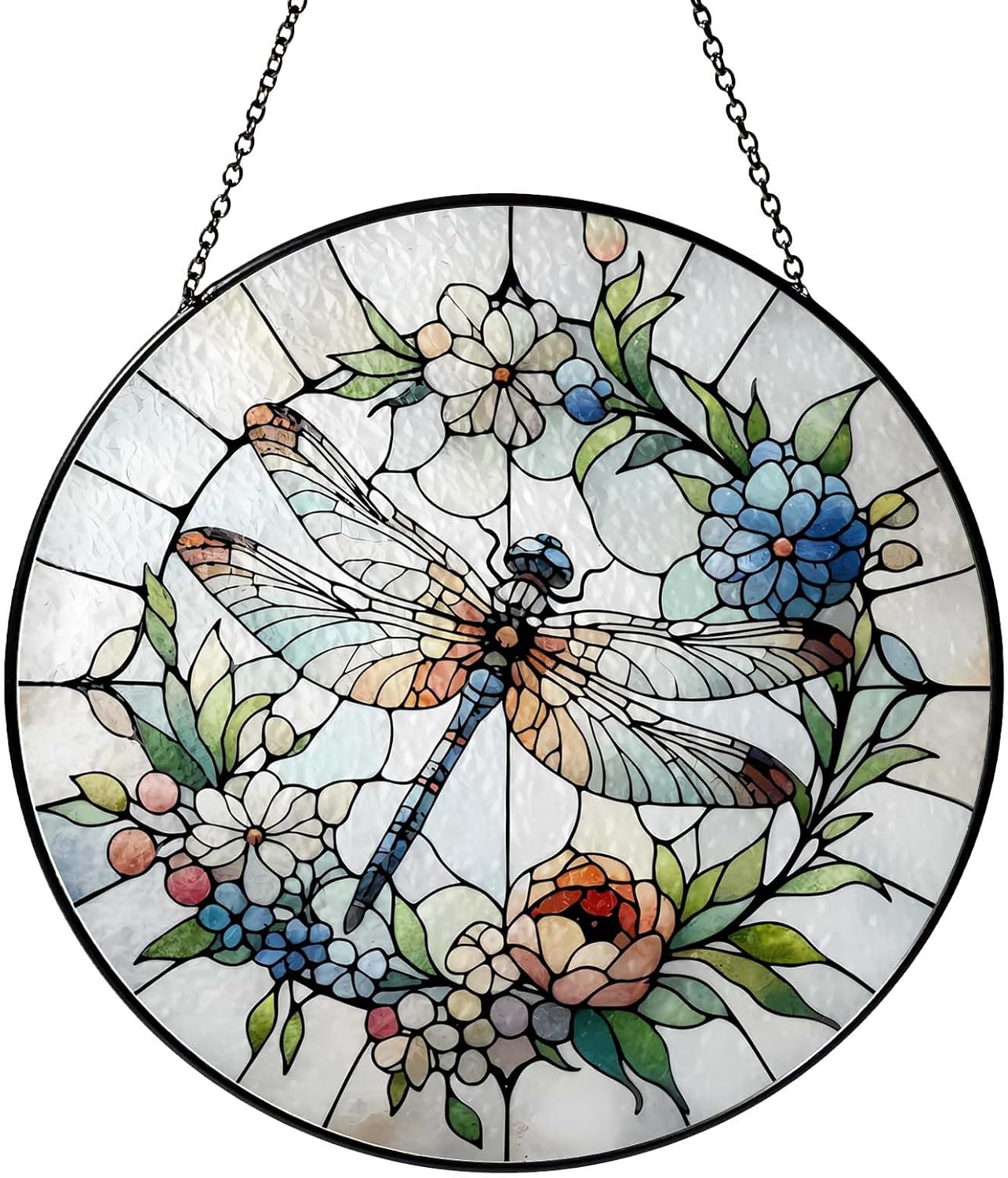 Dragonfly Sun Catcher Dragonfly Gifts for Women Stained Glass Window Hanging Sun Catchers Indoor Window Wall Decor Handmade SunCatcher Decoration for Garden Home Housewarming Gifts（6 * 6 inch）