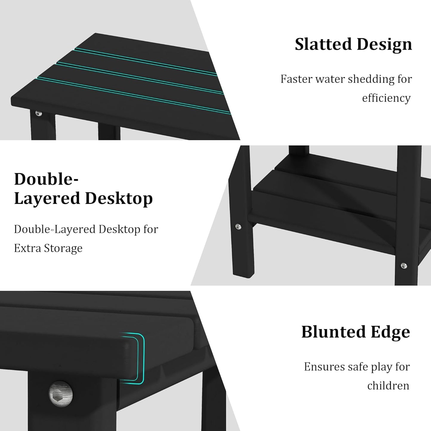 Weather Resistant Outdoor Side Table, Adirondack HDPE Small Outdoor Table, 2-Tier Small Patio Tables for Outside or Indoor, Black