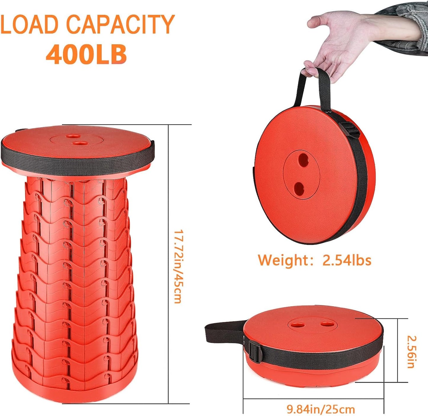 Boreeman Upgraded Folding Stool Lightweight Yet More Sturdy with Load Capacity 400lbs Portable Collapsible Stool for Camping Fishing Hiking BBQ (All Red)