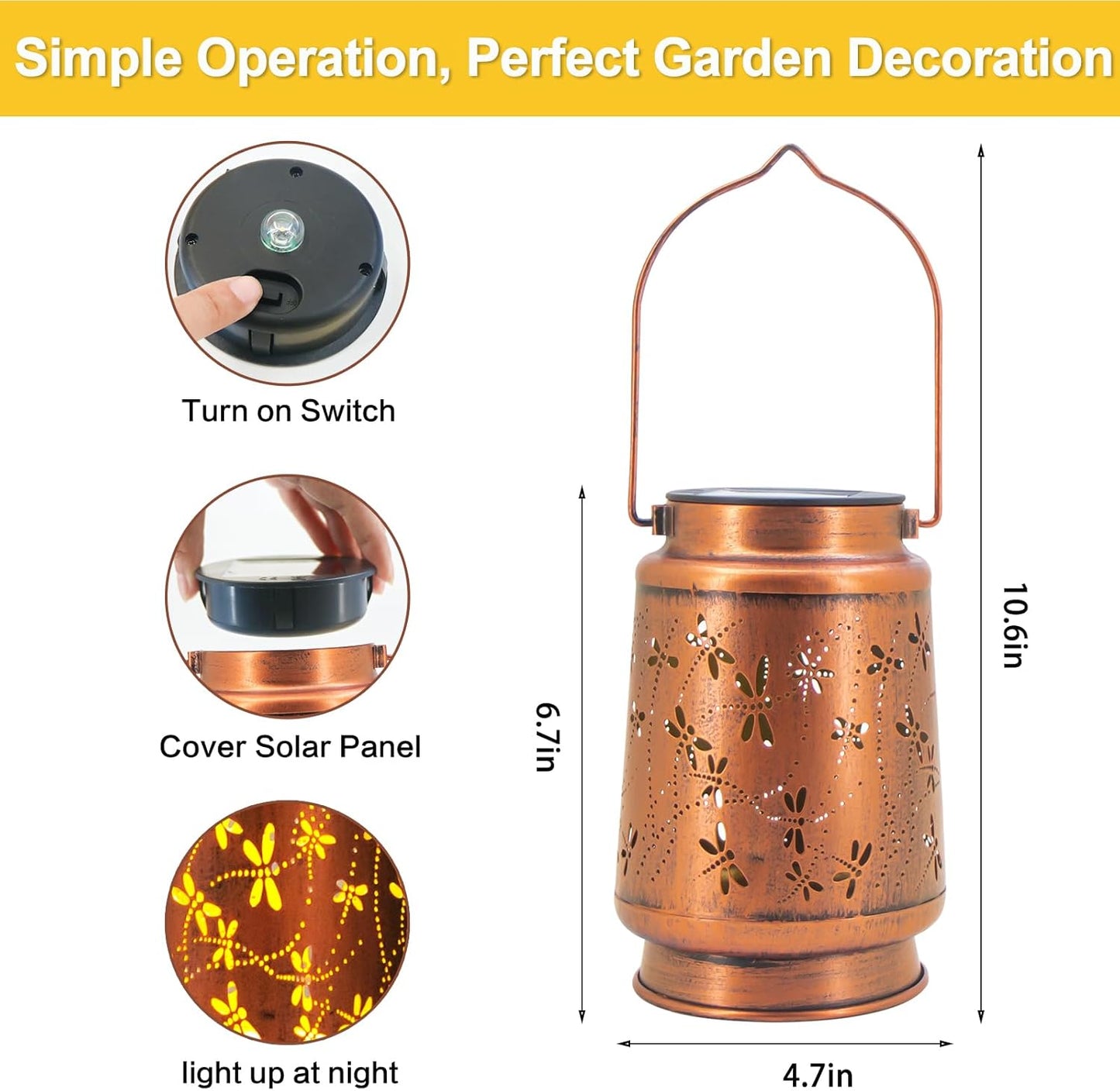 Dragonfly Birthday Gifts for Women Mom Grandma Solar Lanterns Outdoor Waterproof Garden Decor Metal Hanging LED Decorative Light for Patio Yard Lawn Backyard Front Porch Gardening Gifts