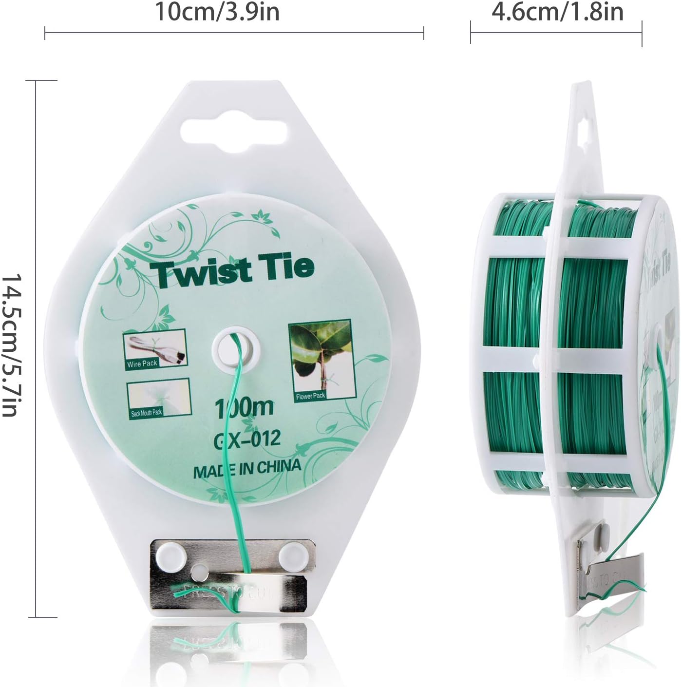 2 Reels 328 Feet (100m) Twist Tie, Green Coated Garden Plant Ties with Cutter for Gardening and Office Organization, Home