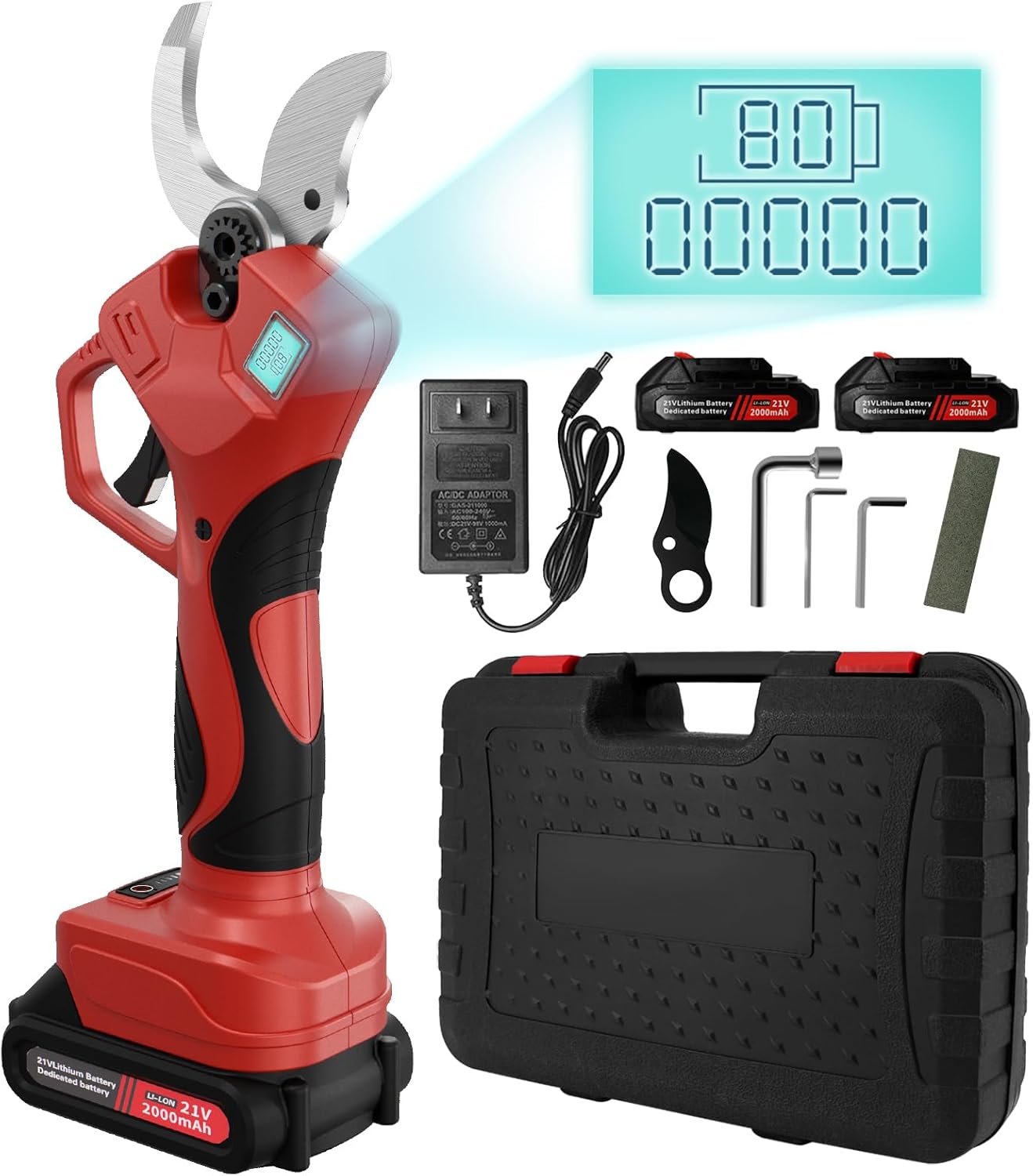 Electric Pruning Shears, 50mm 1.96" Cutting Diameter Cordless Power Pruner with 2Pcs Rechargeable Batteries, Tree Branch Cutter with SK7 High Carbon Steel Blade for Gardening Pruning