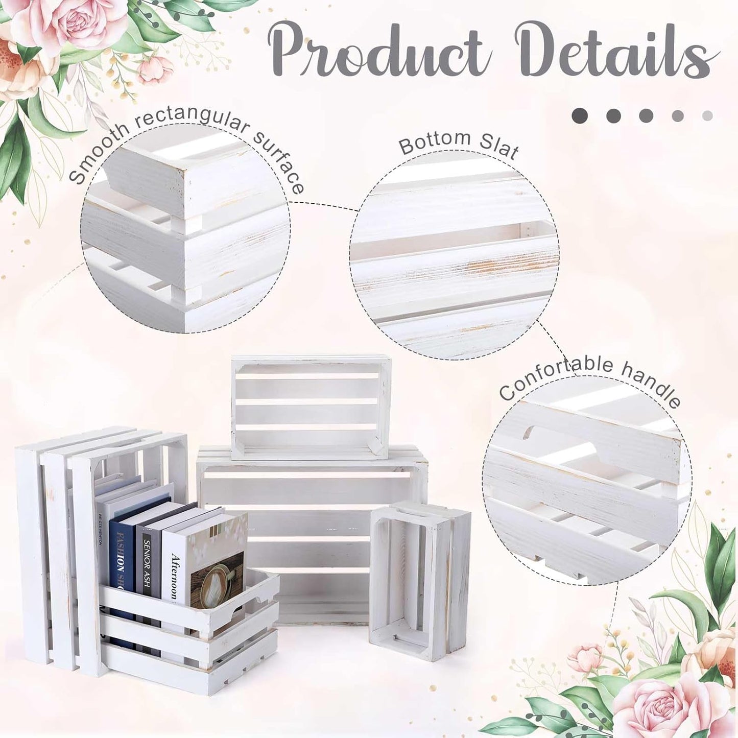 Soaoo 5 Pcs Decorative Nesting Wooden Crates for Storage Display 5 Size Large Small Rustic Wood Decorative Storage Crates with Handle Farmhouse Crate Box Container Made from Pine(Painted White)