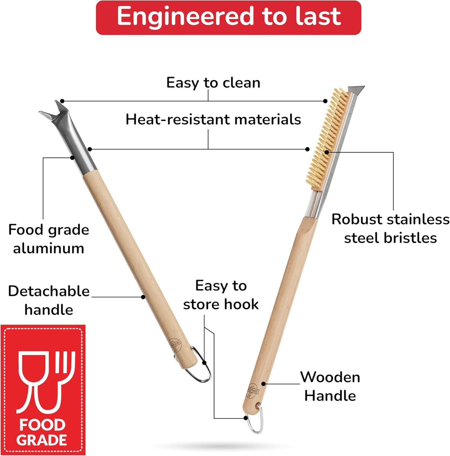 Pizza Oven & Stone Brush with Scraper, Turning Fork & Bubble Popper Bundle - Essential Accessories & Tools for Any Pizza Oven