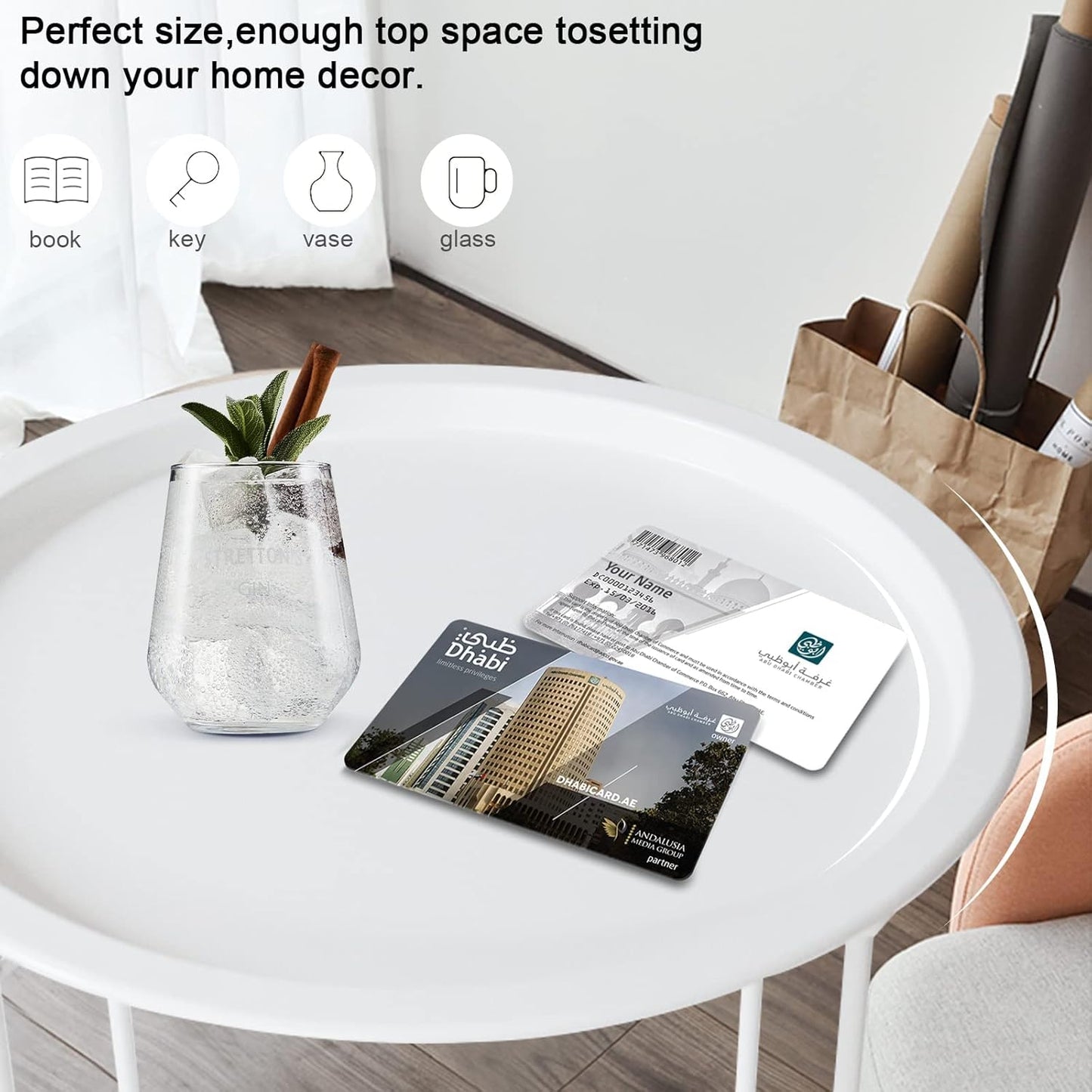 Garden 4 you End Table Metal Side Table White Round Folding Tray Cyan Sofa Small Accent Fold-able Table, Round End Table Tray, Next to Sofa Table, Snack Table for Living Room and Bed Room