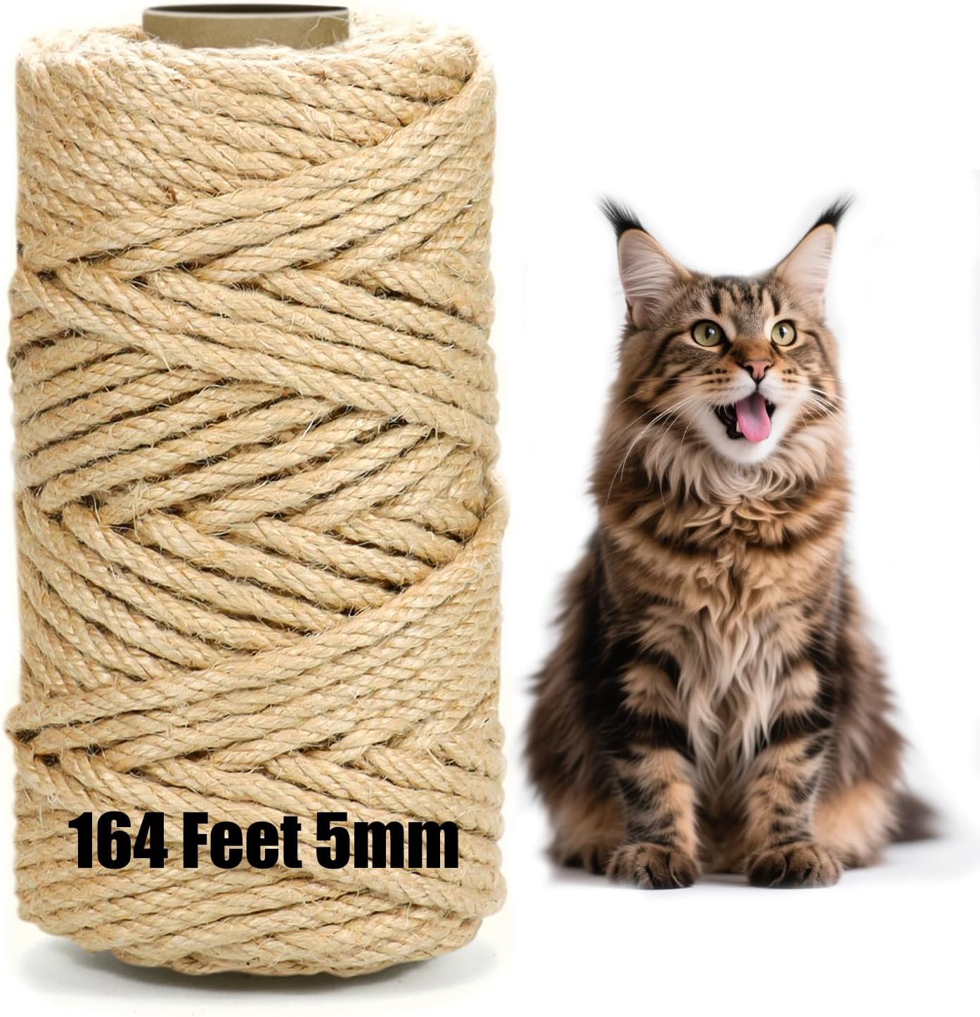 5mm Jute Twine String–164FT Natural Garden Twine for Crafts, Packaging, Cat Scratching Post, Bundling & DIY Projects