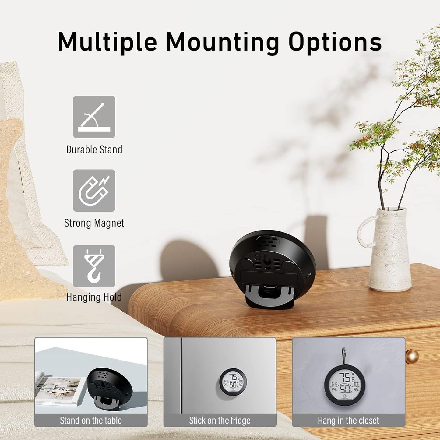 SECRUI Indoor Digital Hygrometer 3 Pack Room Thermometer and Humidity Gauge LCD with Max and Min Records (Black)