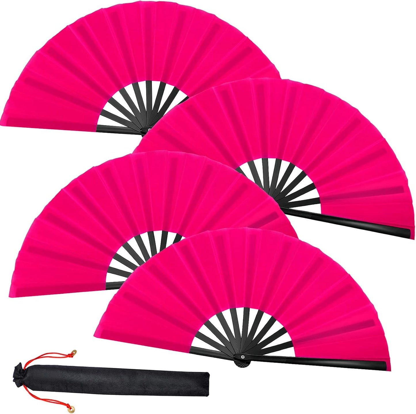 Blulu 4 Pcs 13 Inch Large Folding Hand Fans for Line Dancing Big Clapping Popping Raves Fans Bulk for Dancing Boots on The Ground Festival Party Decoration(Classic Style, Rose Red, Black)