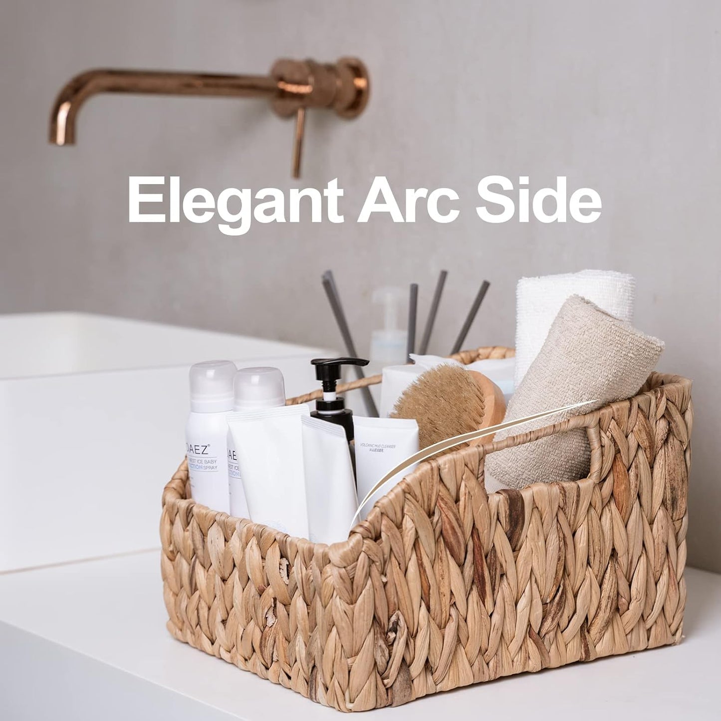 FairyHaus Wicker Baskets 2 Pack, Natural Large Wicker Baskets for Storage, Nesting Hand-woven Water Hyacinth Wicker Baskets for Organizing with Built-in Handles, 9"L x 11"W x 7"H