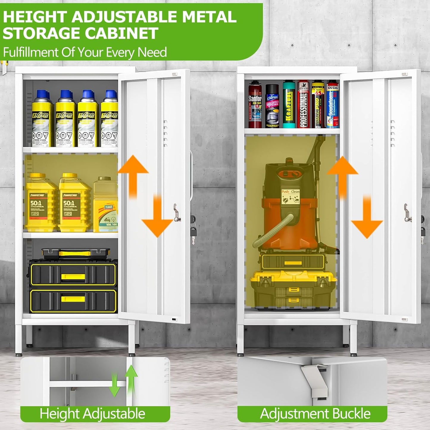 35" Metal Storage Locker, Lockable Employees Metal Locker with Door and Adjustable Shelves, Steel Locker for Home, School, Office, Gym (White)