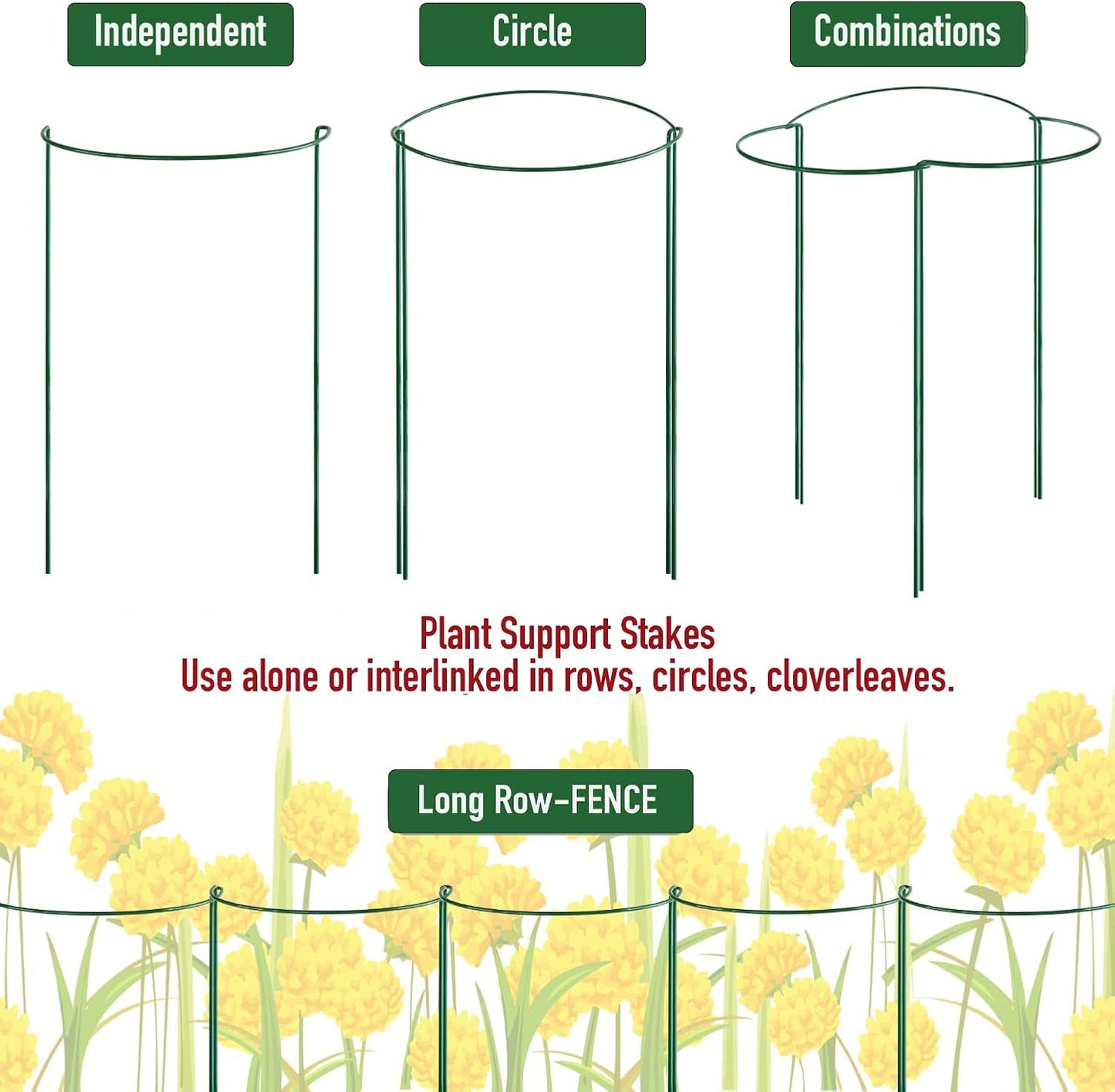 10-Pack Half Round Snake Plant Support Stakes, Plant Support Ring for Hydrangea, Peony, Dahlia and More, Rust-Proof Plant Cages for Indoor and Outdoor Potted Plants (14x8Inch)