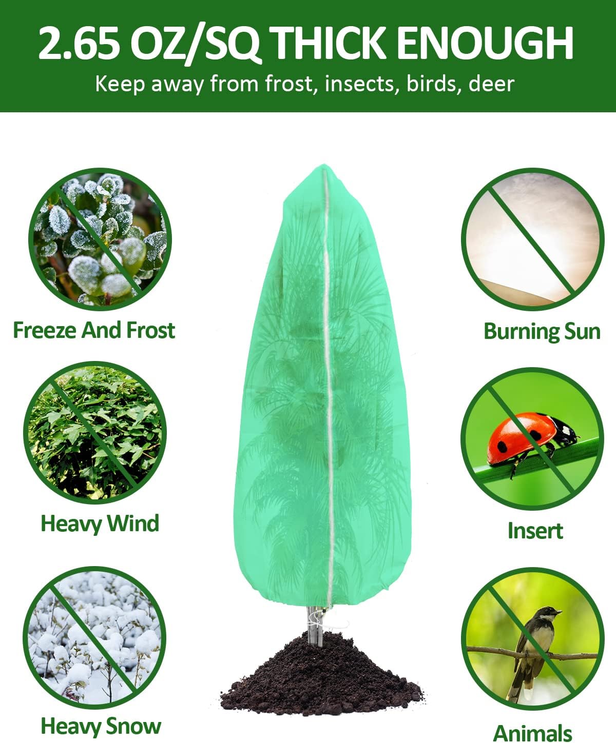 EAONE 4 Pack Plant Covers Freeze Protection, 47x71'' Winter Frosts Cloth for Outdoor Plants, Reusable Frost Blankets Drawstring Bags for Cold Freeze Sun Protection Bird Insect Prevention, Green