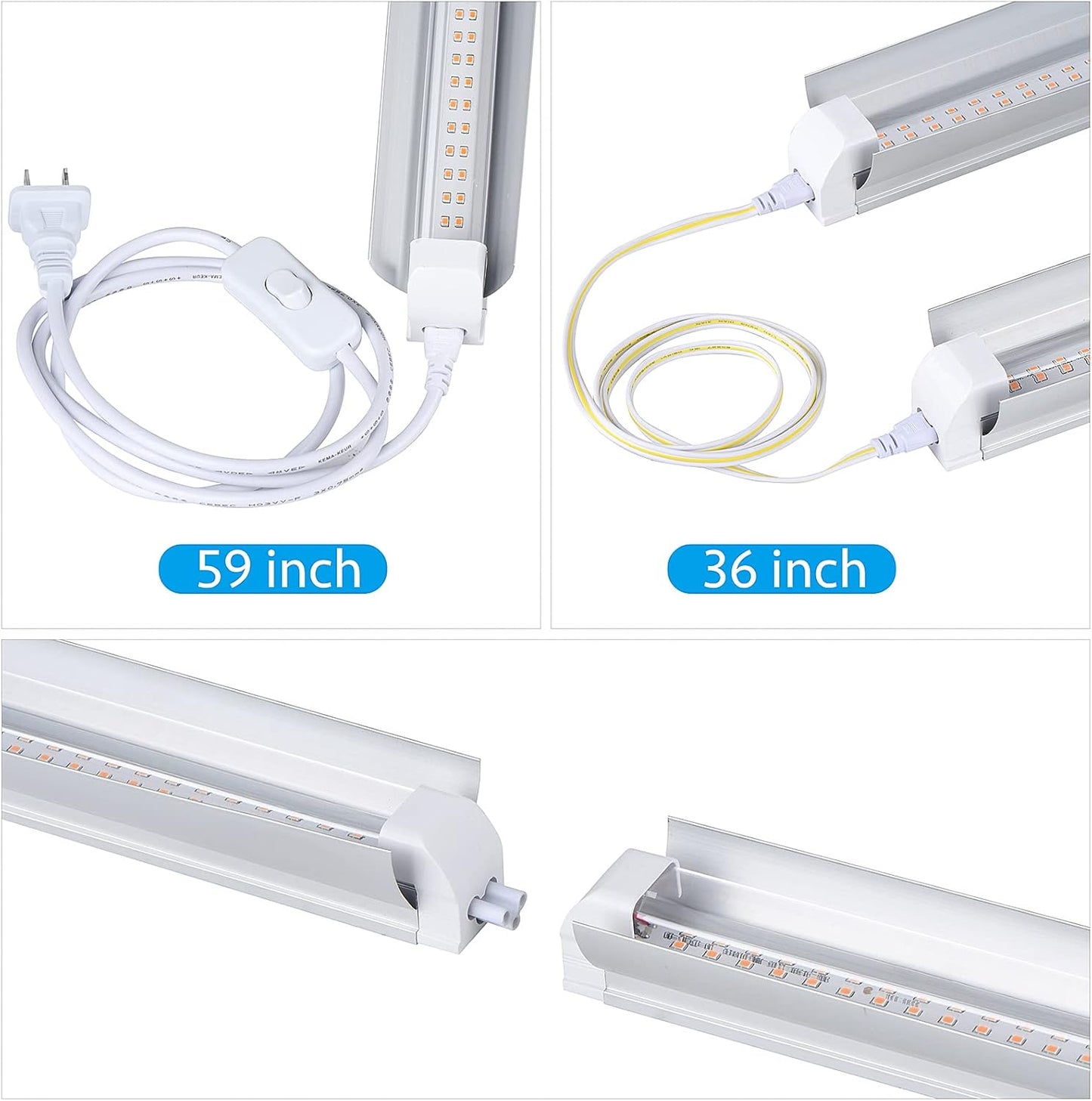 Grow Light, 2ft T8,100W(4 x 25W, 600W Equivalent), Super Bright, Full Spectrum Sunlight Plant Light, LED Grow Light Strips, Grow Lights for Indoor Plants,Greenhouse,4-Pack