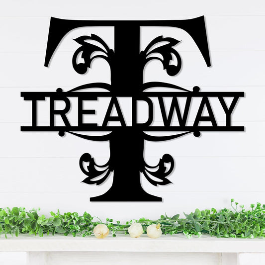 Personalized Metal Name Signs, Split Letter Monogram Wall Decor, Custom Last Name Sign, Family Name Sign for Outdoor, Personalized Wedding Gift, Garden Decor, Metal Wall Art, Housewarming Gift (MonogramDesign_4)