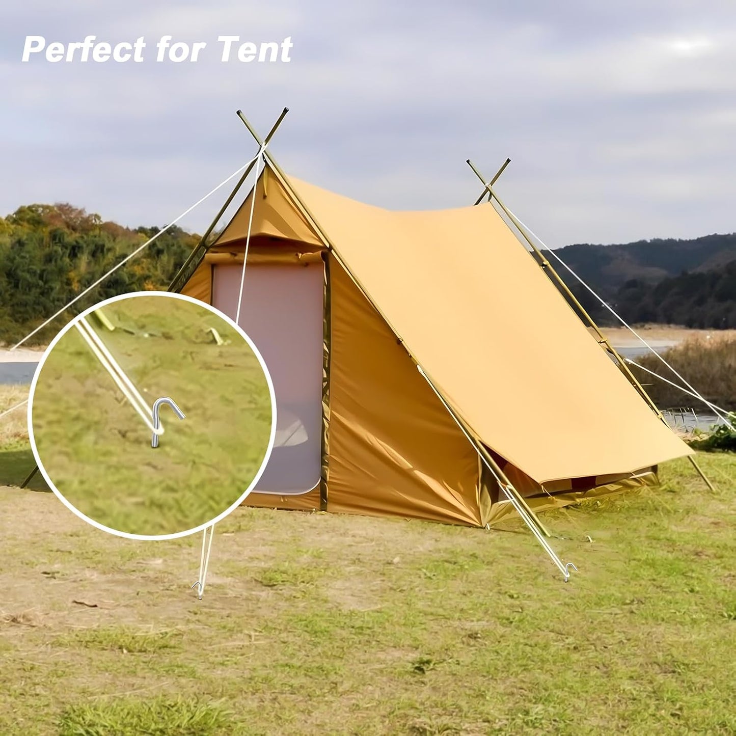 AAGUT Tent Stakes, Tent Stake Metal Garden Edging Fence Hooks Yard Camping Stake Heavy Duty Galvanized 9 Inch (9 Inch Tent Stakes ONLY, 50)