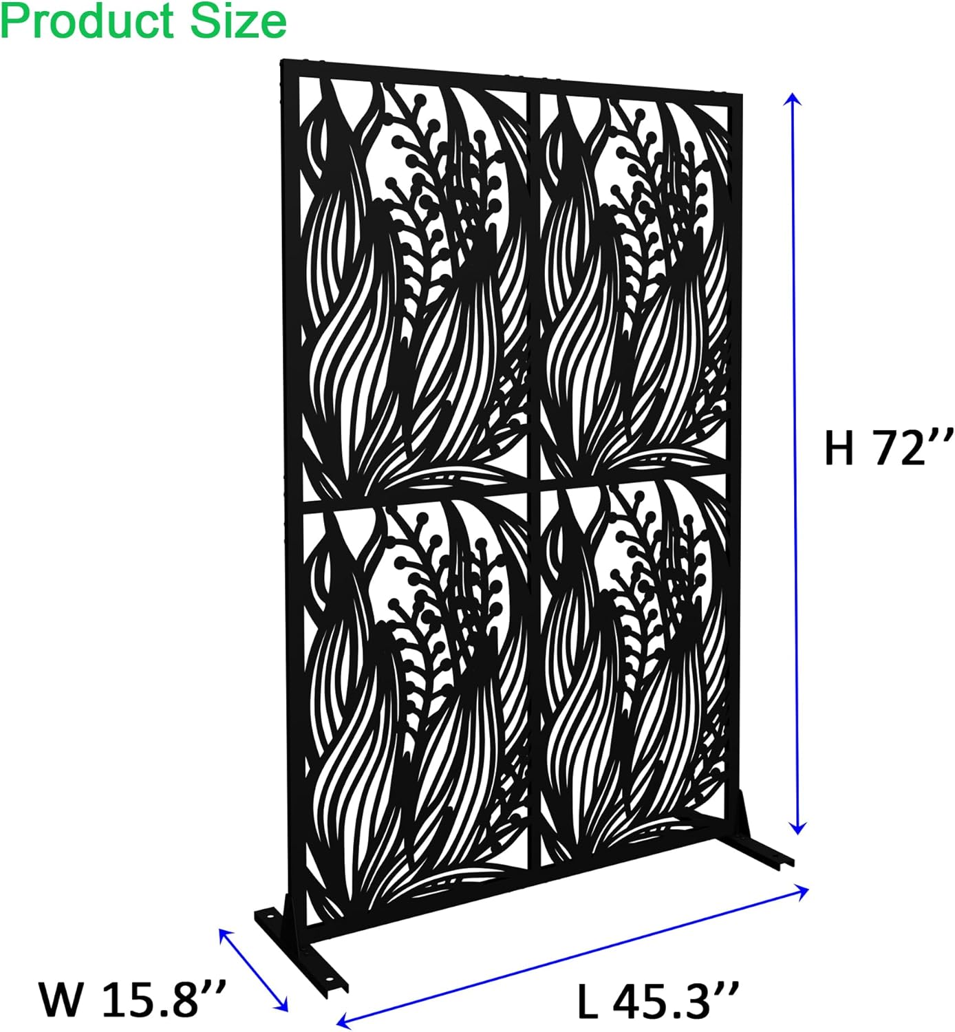 Metal Privacy Screens 72" H Outdoor and Indoor Leaf Pattern Room Divider Privacy Screens Panels for Living Room Balcony Patio Garden (Black