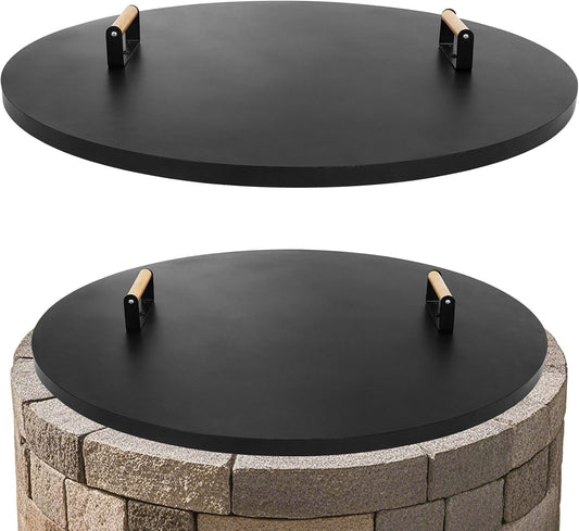 1MORE Fire Pit Lid Round 34" - Metal Firepits Cover with Wooden Handles for Patio Firepits,Rust Resistant 1.5mm Fire Pits Metal Lid, Firepits Accessory, Fire Pits Cover Round, All-season Protective
